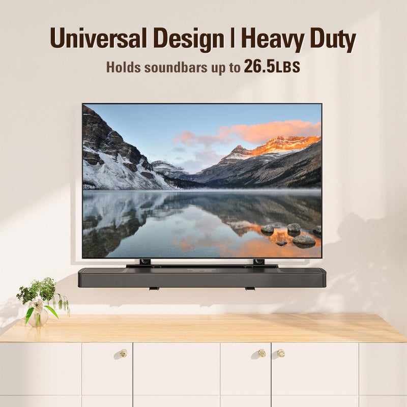 Mounting Dream Soundbar Mount, Heavy Duty Soundbar Wall Mount for Sound Bars with Holes/Without Holes Up to 26.5 LBS, Soundbar Bracket Height Adjust, No-Slip Base Holder Extends 3.44â€-6.06â€, MD5428 - Image 2